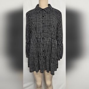 Style & Co 0X Tunic Top Button Down Long Sleeves Tiered Collared Stretch